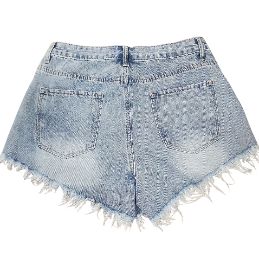 Blue Jean Shorts High-Waisted Distressed. 4 - Picture 2 of 7